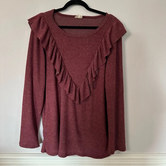 Lovely Melody Women’s Round Neck Long Sleeve Ruffle Ribbed Sweater Sz 2XL GUC - Picture 2 of 7